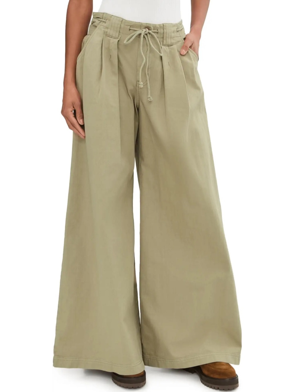 Free People Julien Wide Leg Chino Pants Trouser Chinchilla Streetwear Medium NWT - Picture 3 of 12